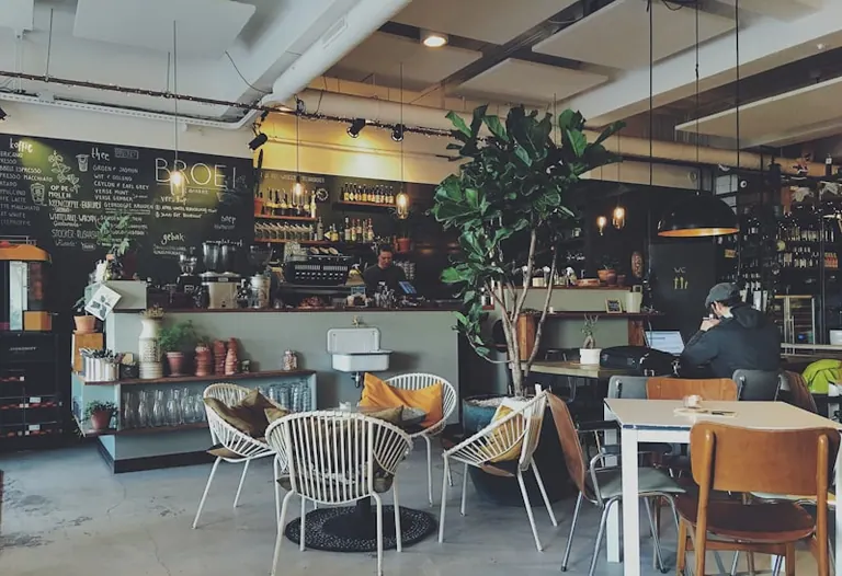 Warm interior of Basecamp Coffee Co.